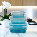 Lot de 3 Boîtes Alimentaires YL351 Ce lot de 6 pièces en plastique dur comprend 3 boîtes (500 ml, 1000 ml, 2000 ml) avec couvercles hermétiques et poignées pour un transport facile.