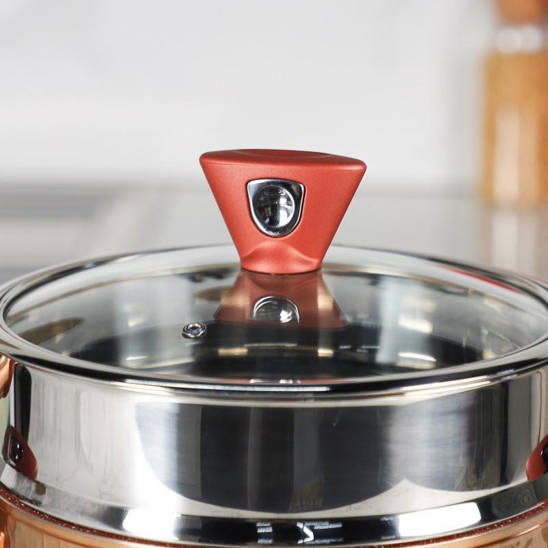 Couscoussier Olina  - Capacité : 8 Litres - Nombre de pièces : 3 - Matériau : Granite - Facile à nettoyer, sain et hygiénique - Fabriqué à partir de matériaux naturels et durables - Poignées ergonomiques et décoratives résistantes à la chaleur - Résistant à la chaleur élevée, tolérant aux défauts chimiques - Couleur : Cuivre